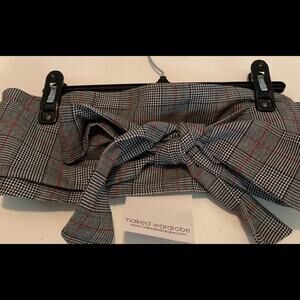 NAKED WARDROBE NWT B & W Red Plaid BANDEAU…Large